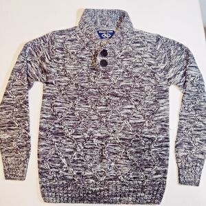 Amongst Others Men's Heavy Knit Sweater Big Button Collar Size M Gray/Black